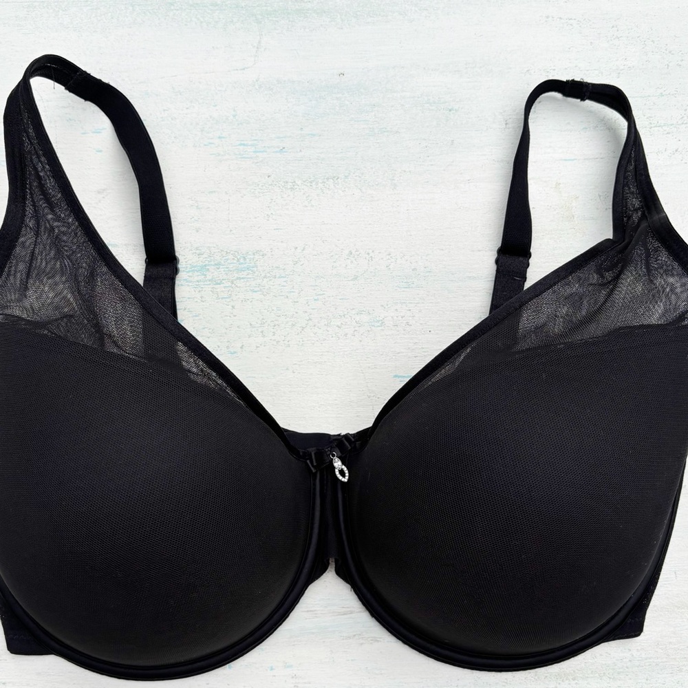Curvy Couture 1310 Lined Full Coverage Bra Mesh Sheer Black 36H